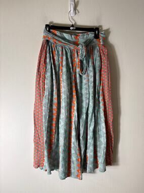 Feather Bone Green Orange Geo Cropped Wide Leg Flowy Pants sz S